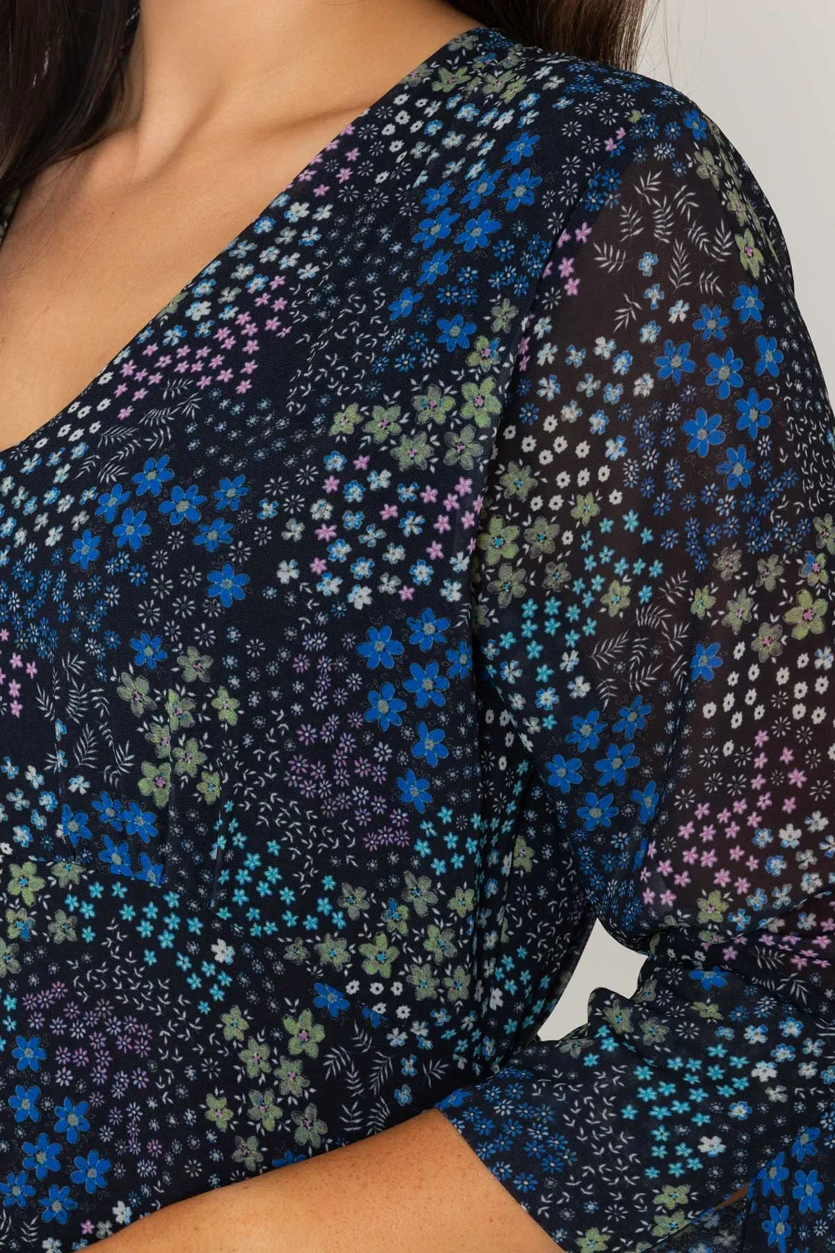3/4 Sleeve Kerry Midi Dress in Navy Print