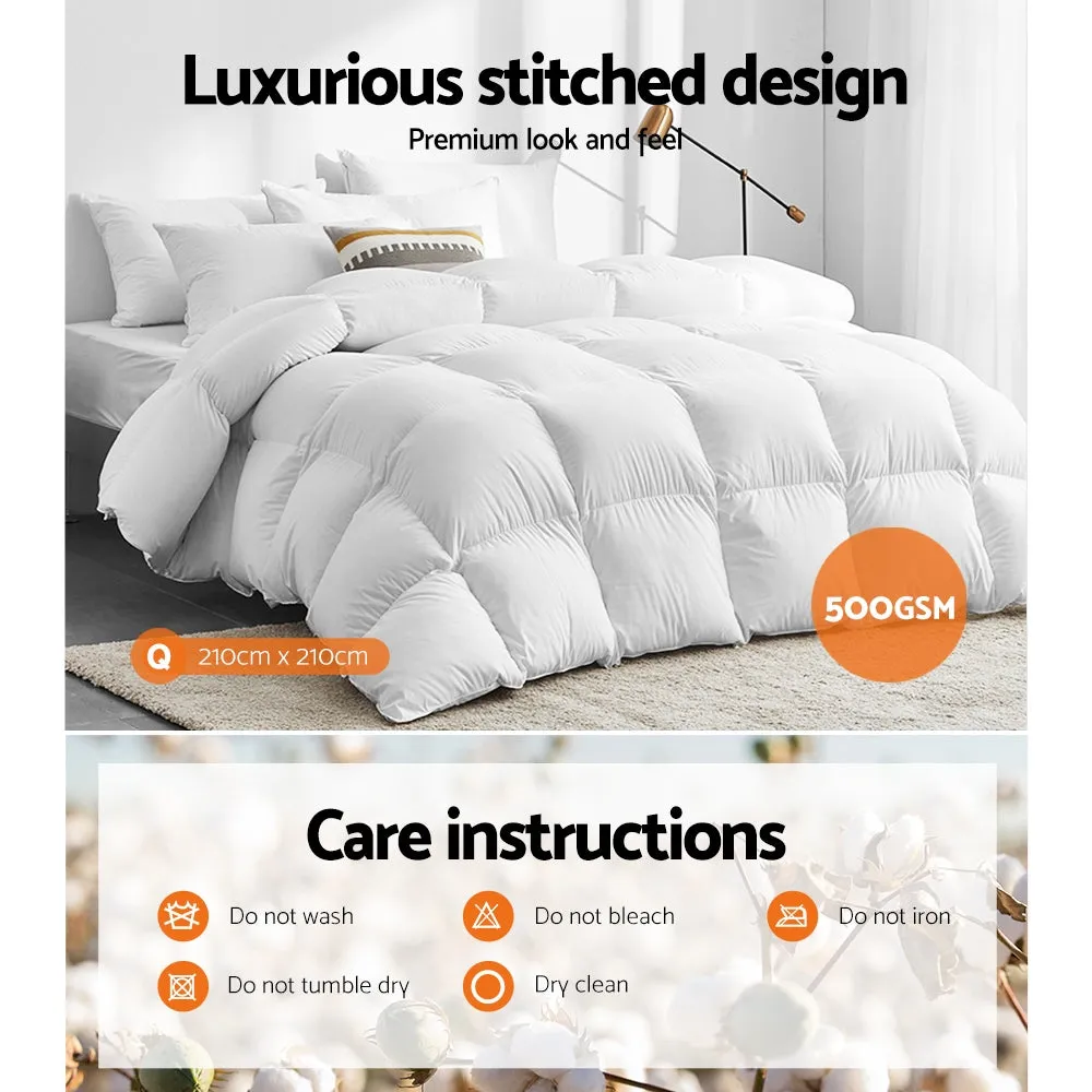 500GSM Goose Down Feather Quilt Queen - Baffle Construction Giselle Bedding