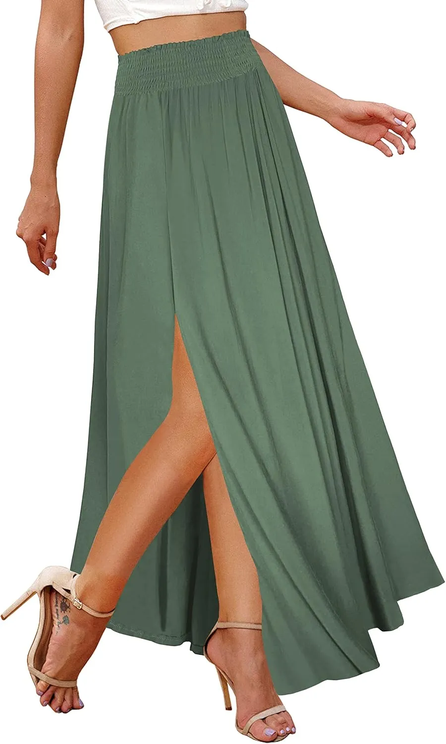 Afibi Women's Print Long Skirts High Waist Split A Line Full Length Maxi Skirt