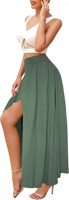 Afibi Women's Print Long Skirts High Waist Split A Line Full Length Maxi Skirt