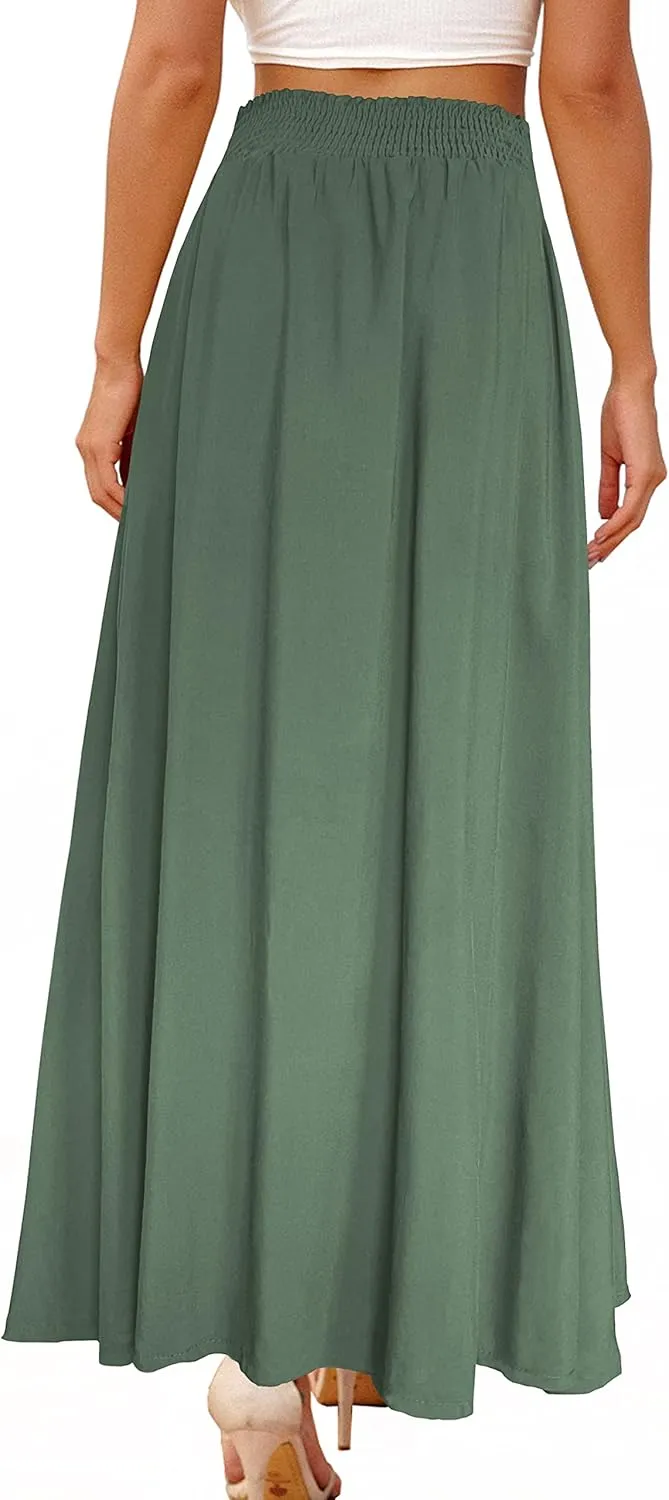 Afibi Women's Print Long Skirts High Waist Split A Line Full Length Maxi Skirt