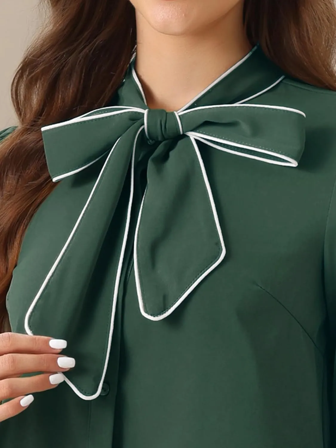 Allegra K Women's Bow Tie Blouse Button Down Long Sleeve Business Casual Work Shirt Top