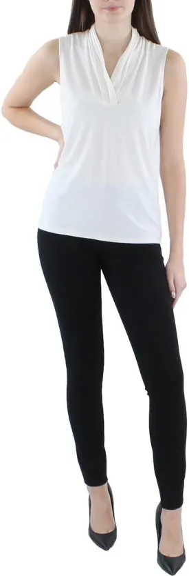 Anne Klein Womens Pleated V-Neck Shell
