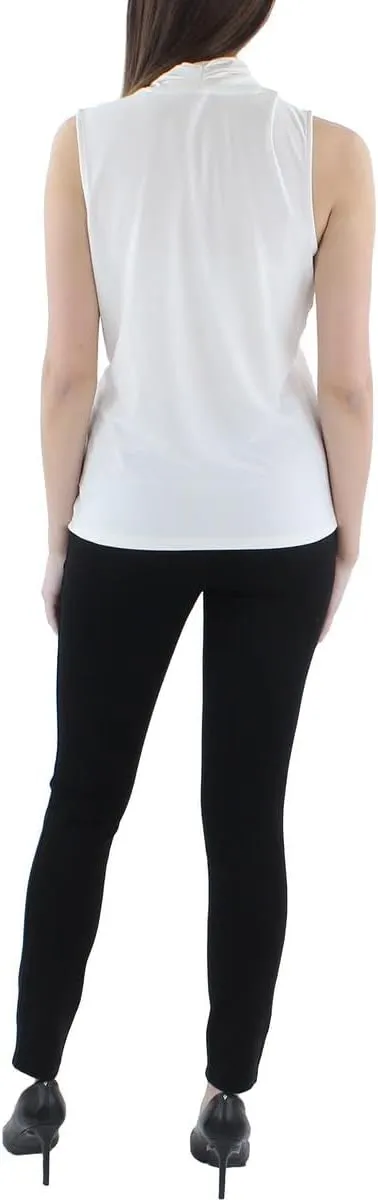 Anne Klein Womens Pleated V-Neck Shell
