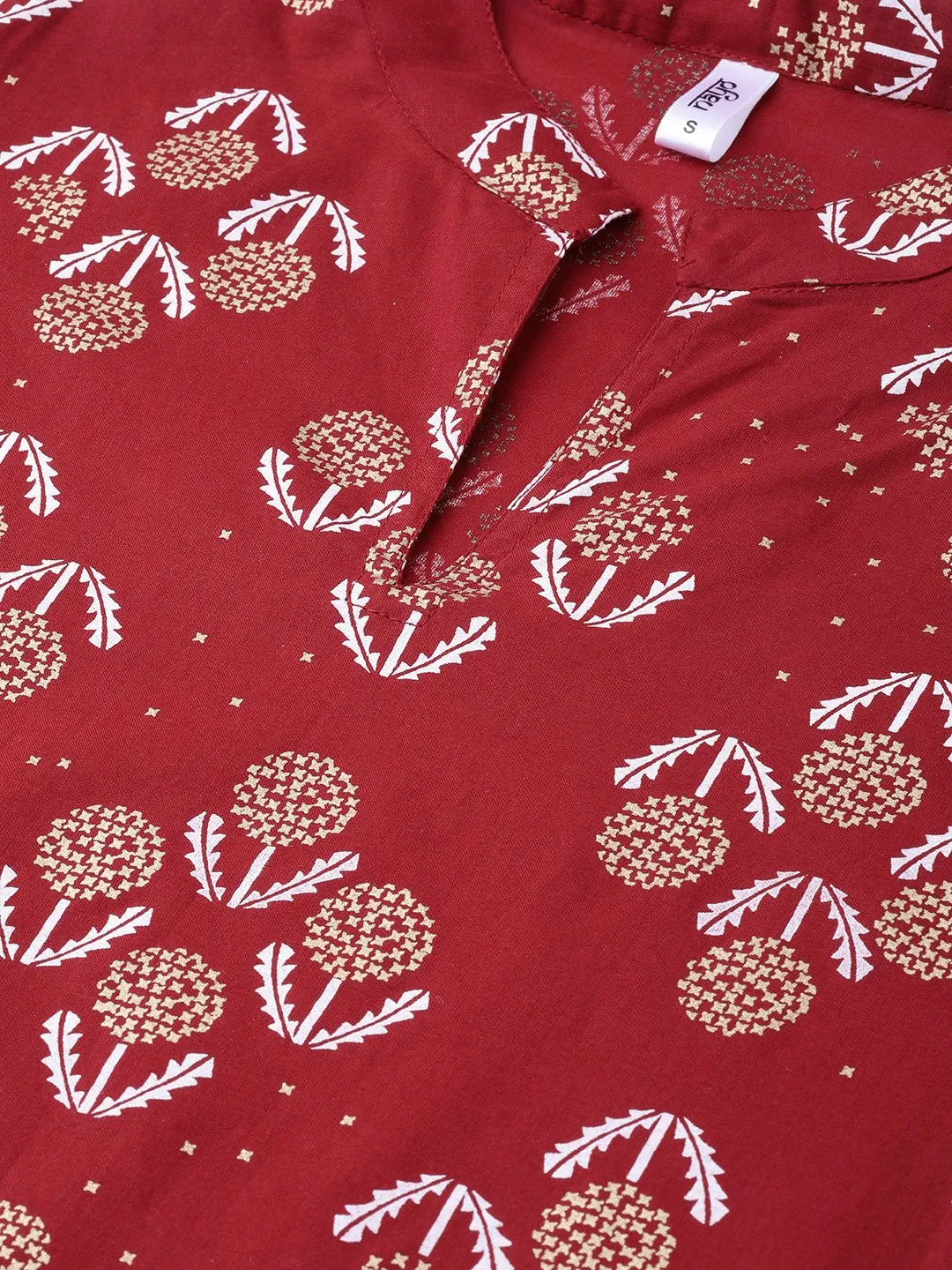 Berry Red & Mustard Yellow Gold Printed Kurta Set With Skirt