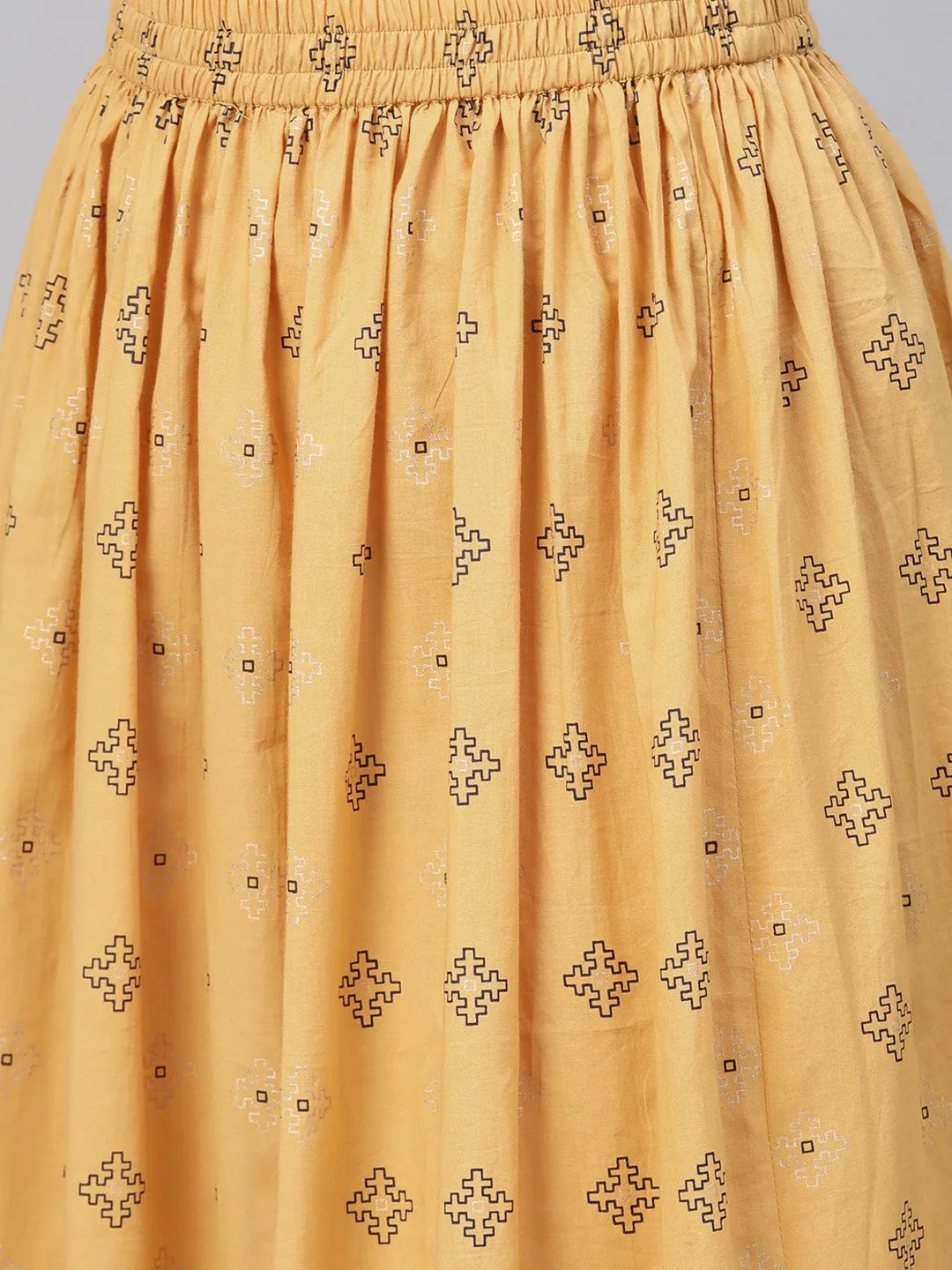 Berry Red & Mustard Yellow Gold Printed Kurta Set With Skirt