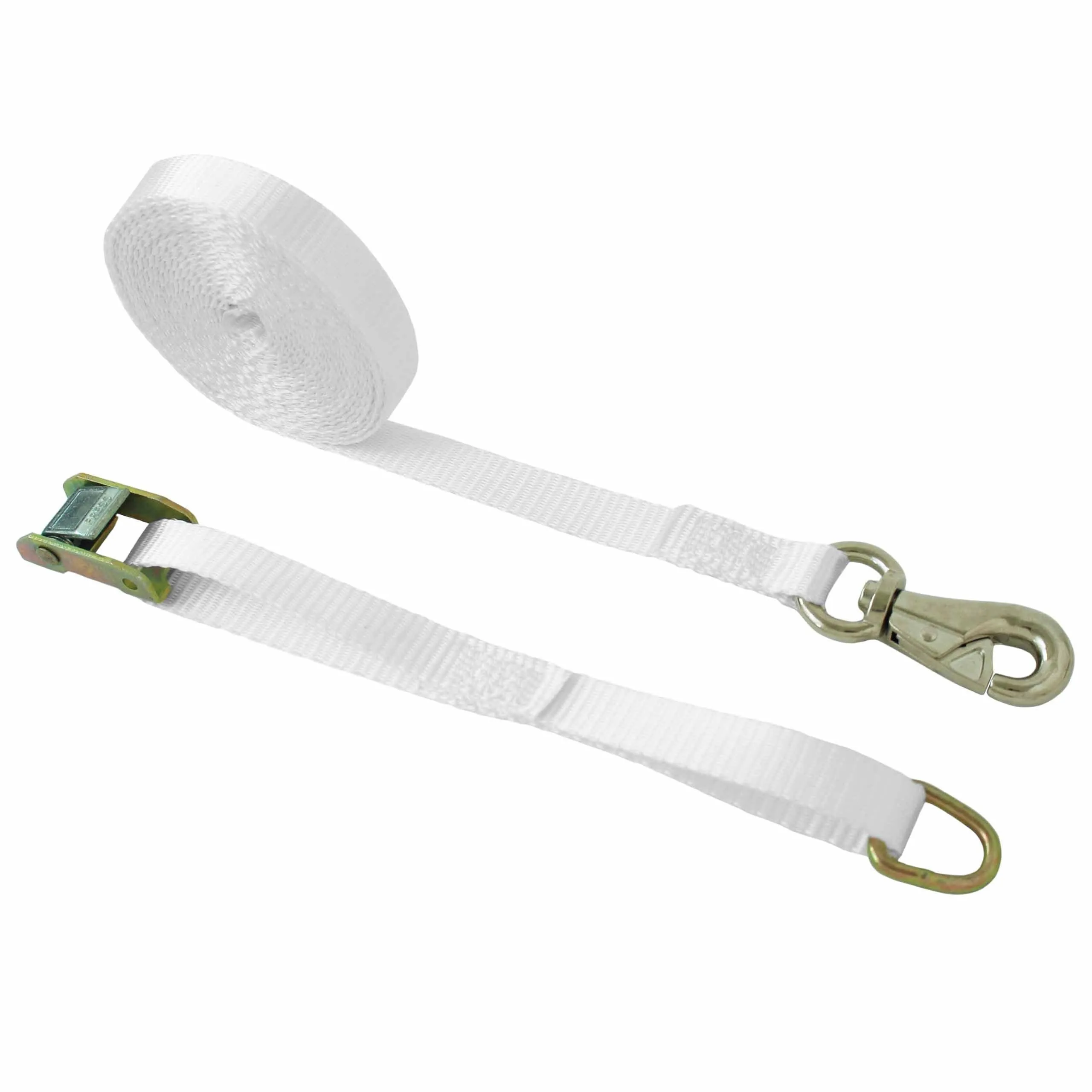 Boxer White Tent Cam Buckle Tie Down with D Ring and Tent Snap Hook (1" x 15')