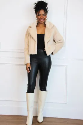 Cline Faux Fur Cropped Jacket: Taupe
