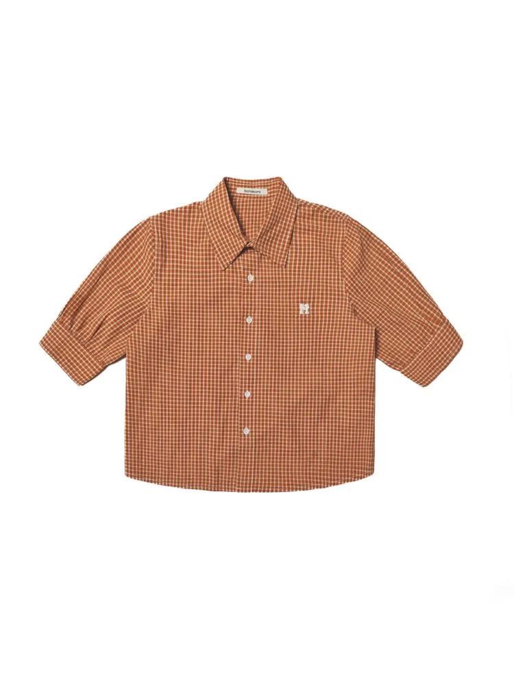 College Style Checkered Short Sleeve Shirt【s0000008581】