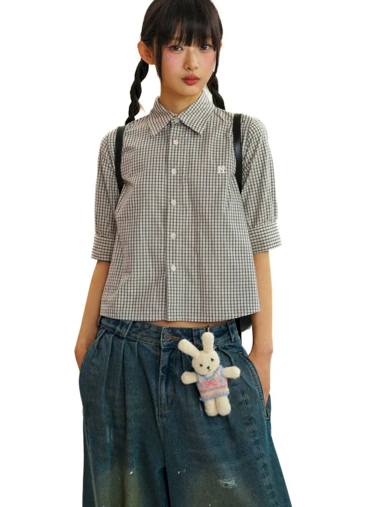 College Style Checkered Short Sleeve Shirt【s0000008581】