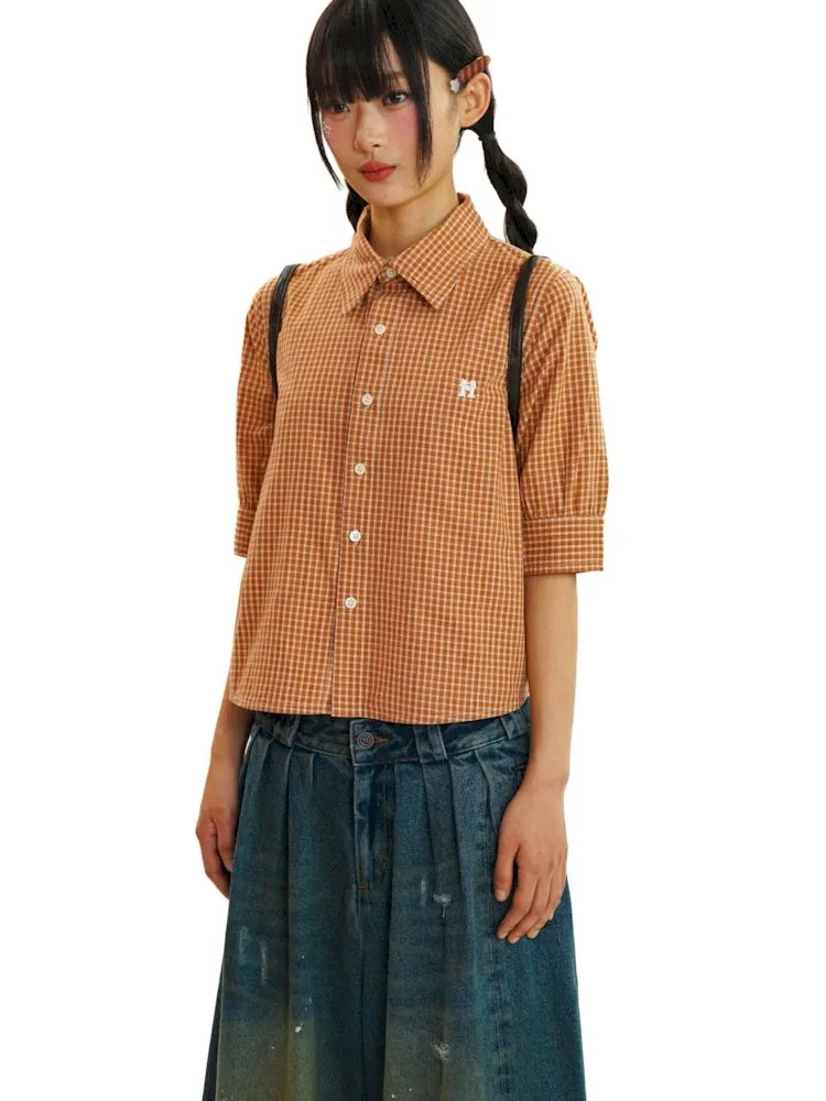 College Style Checkered Short Sleeve Shirt【s0000008581】