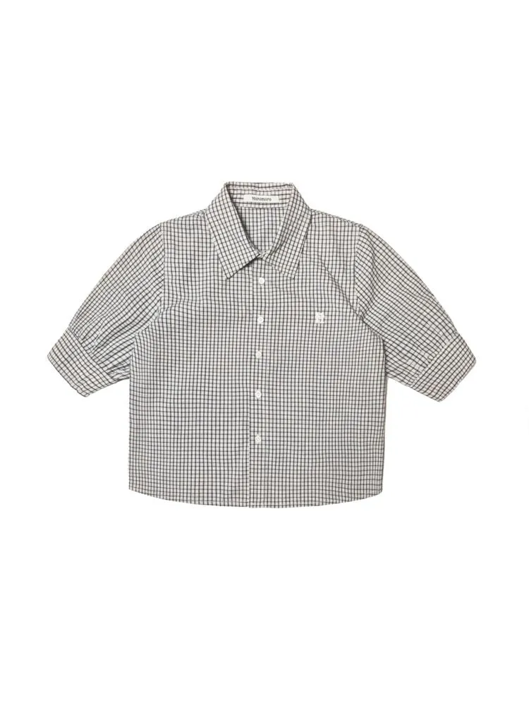 College Style Checkered Short Sleeve Shirt【s0000008581】