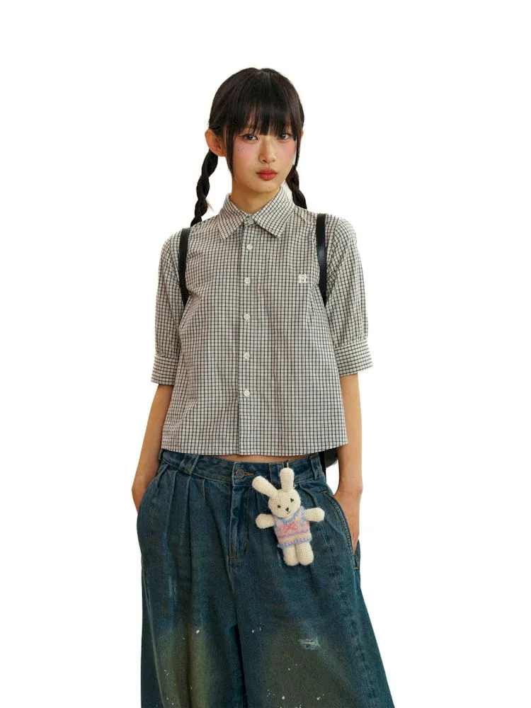 College Style Checkered Short Sleeve Shirt【s0000008581】