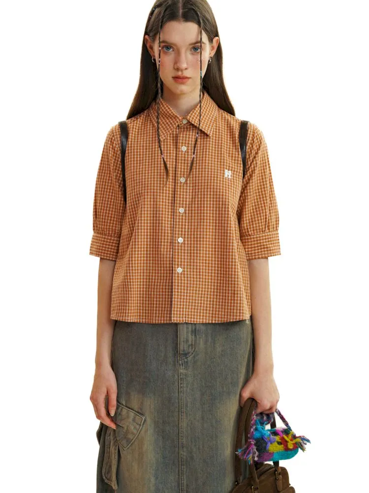 College Style Checkered Short Sleeve Shirt【s0000008581】
