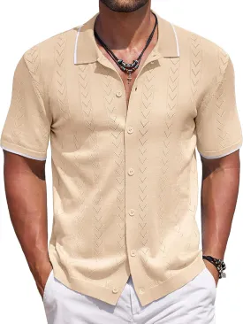 COOFANDY Mens Knit Polo Shirts Button Down Short Sleeve Shirt Summer Casual Beach Vacation Tops