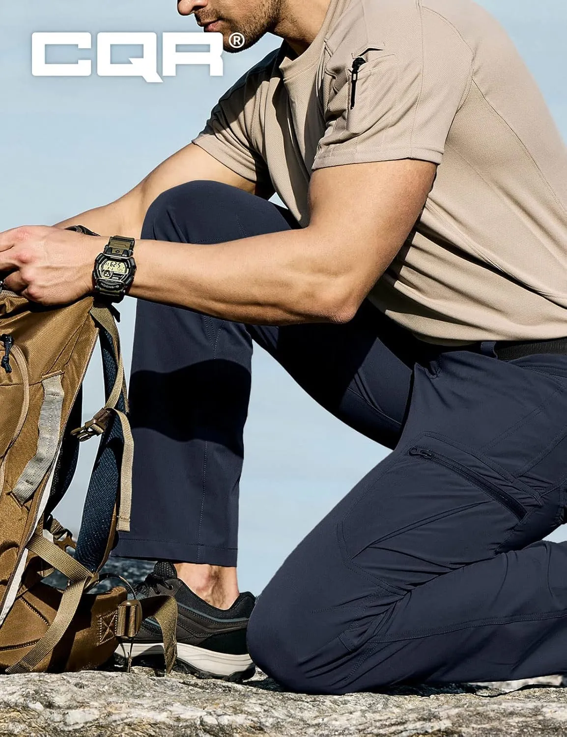 CQR Men's Quick Dry Tactical Pants, Water Resistant Outdoor Pants, Lightweight Stretch Cargo Work Hiking Pants