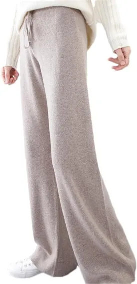 DBFBDTU Women Wool Wide Leg Pants Autumn Straight Leg Pants Knit Length Pants Loose High Waist