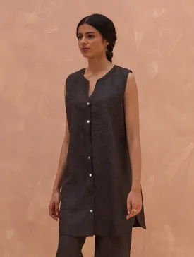 Dia Linen Sleeveless Top - Charcoal