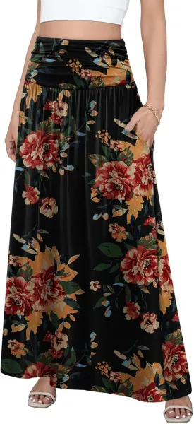 DouBCQ Maxi Skirts for Women High Waisted Long Skirts with Pockets Ankle Length Casual Skirt