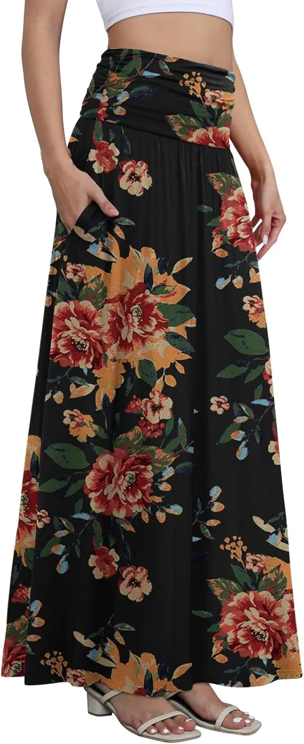 DouBCQ Maxi Skirts for Women High Waisted Long Skirts with Pockets Ankle Length Casual Skirt