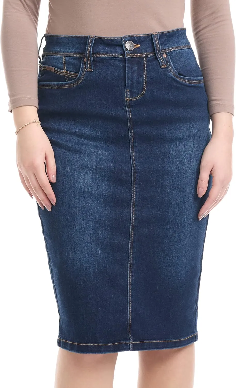 ESTEEZ Repreve Denim Knee-Length Jean Skirt for Women with Pockets - Melrose