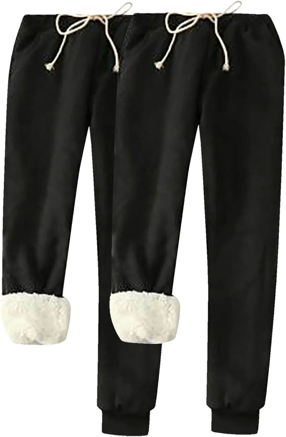 HGps8w Women's Sherpa Lined Sweatpants Pack of 2 - Winter Warm Fleece Joggers Elastic Waist Comfy Lounge Pants with Pockets