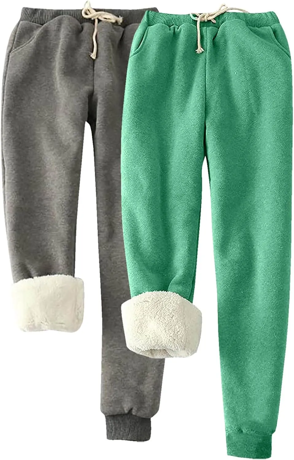 HGps8w Women's Sherpa Lined Sweatpants Pack of 2 - Winter Warm Fleece Joggers Elastic Waist Comfy Lounge Pants with Pockets