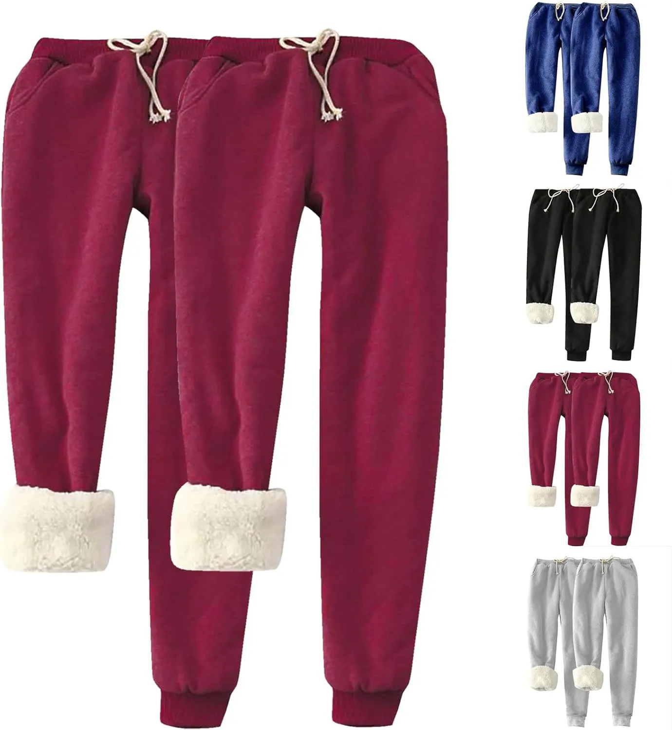 HGps8w Women's Sherpa Lined Sweatpants Pack of 2 - Winter Warm Fleece Joggers Elastic Waist Comfy Lounge Pants with Pockets