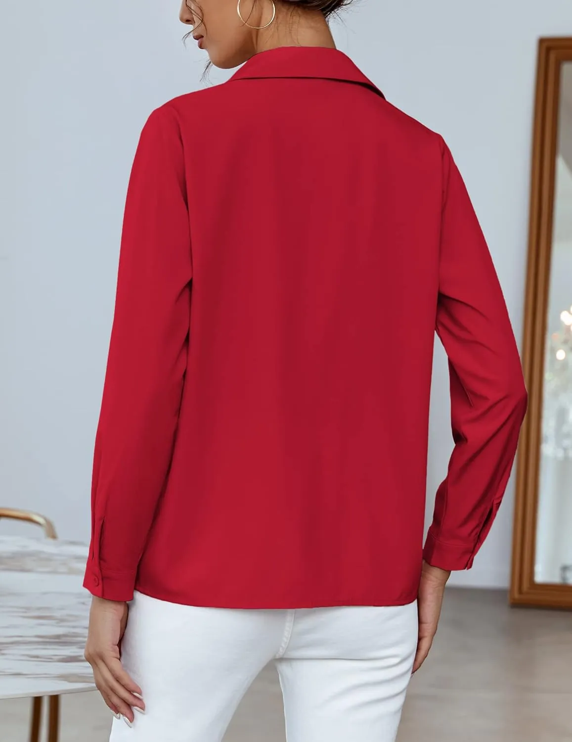 HOTOUCH Women Chiffon Button Down Shirts Long Sleeve Office Blouses Casual Business Work Tops Collared Shirt S-XXL