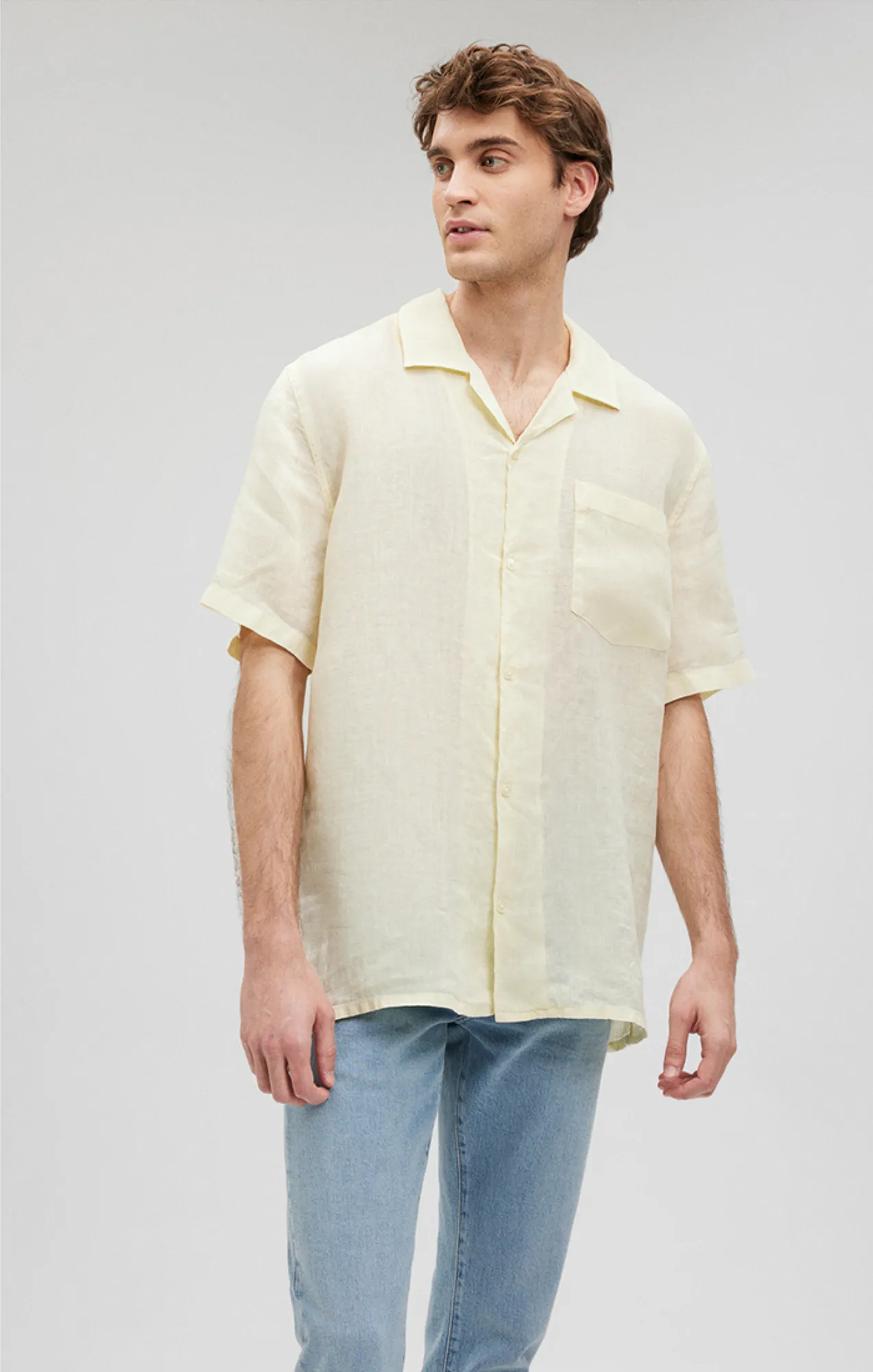 LINEN SHORT SLEEVE SHIRT IN TRANSPARENT YELLOW