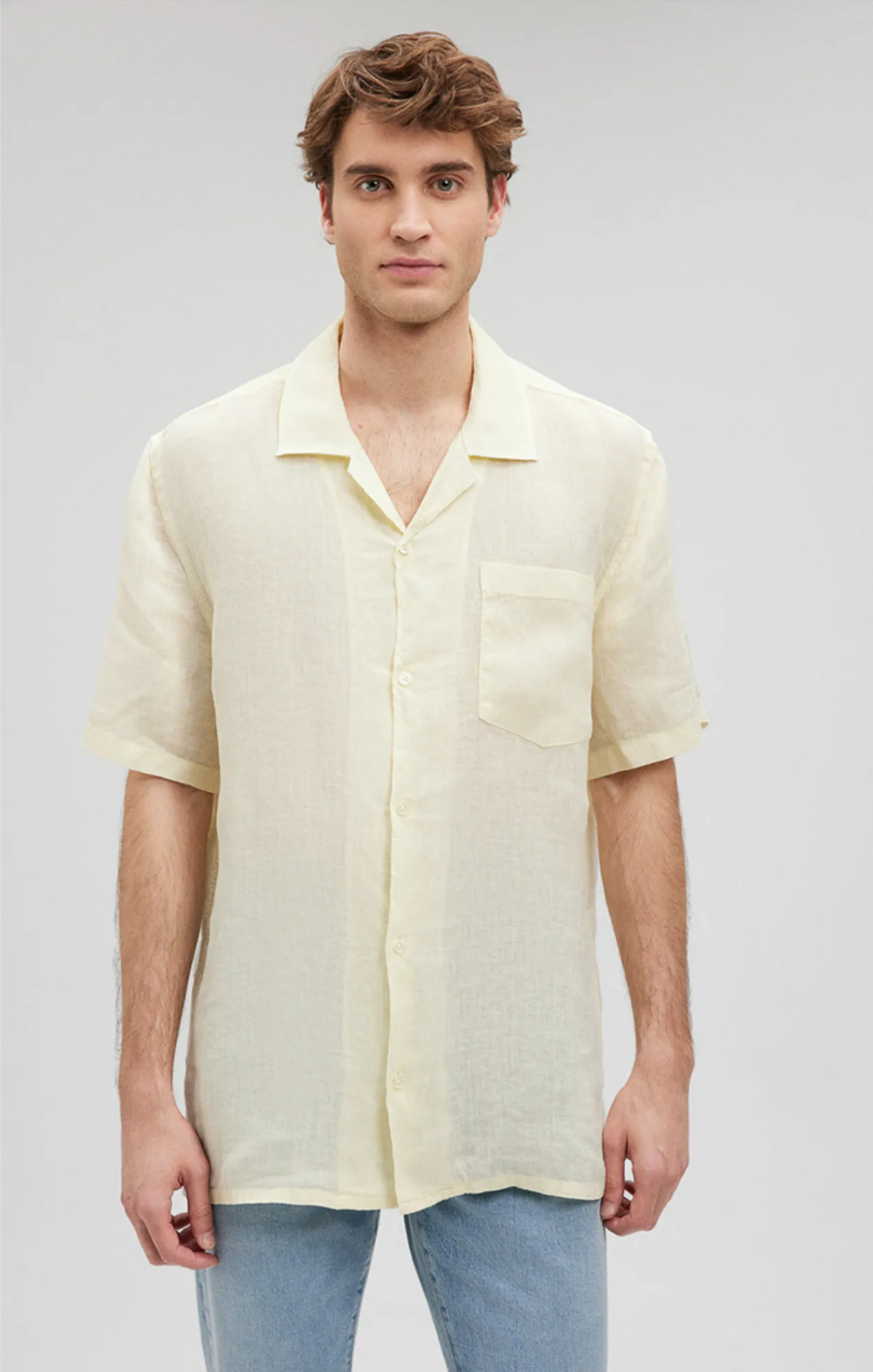 LINEN SHORT SLEEVE SHIRT IN TRANSPARENT YELLOW