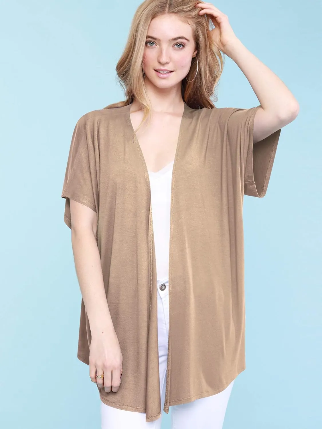 Made By Johnny Women's Kimono Style Short Sleeve Dolman Cardigan - Lightweight Open Front Summer Cover-Up