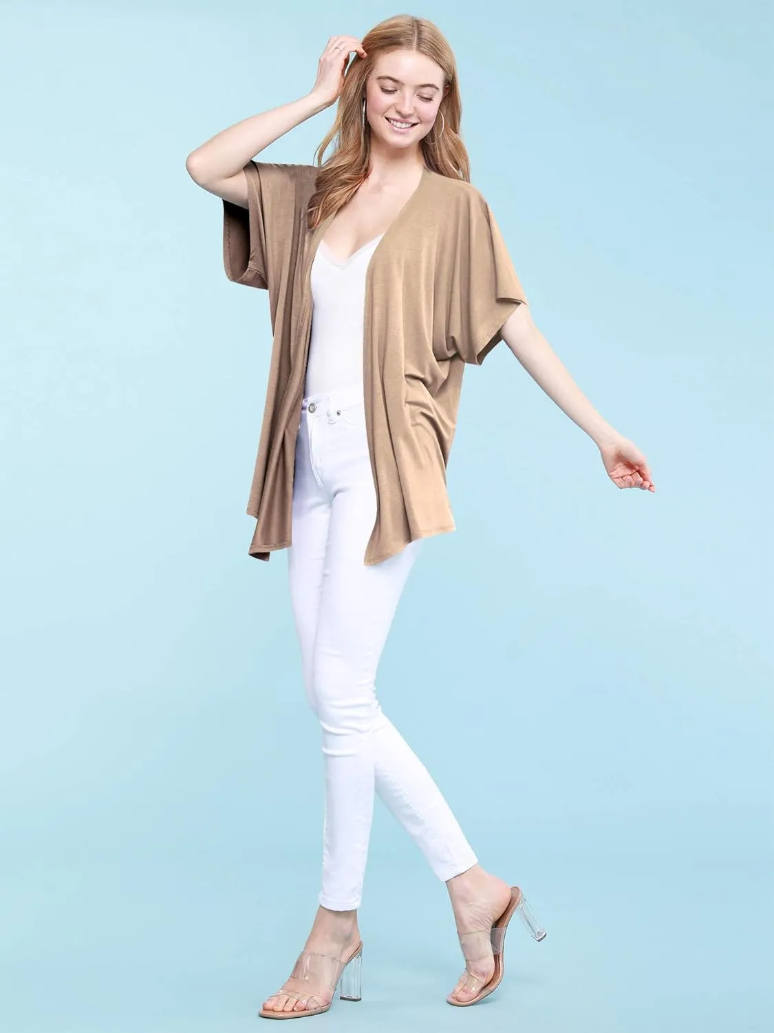 Made By Johnny Women's Kimono Style Short Sleeve Dolman Cardigan - Lightweight Open Front Summer Cover-Up