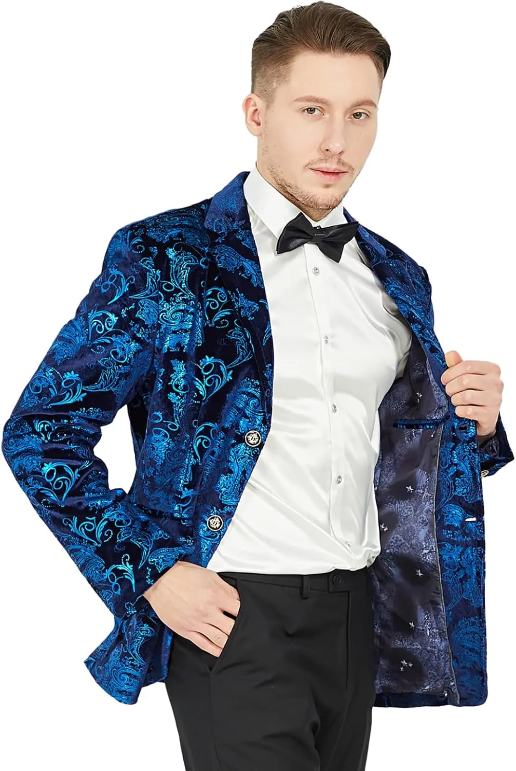 MAGE MALE Men's Dress Party Floral Suit Jacket Notched Lapel Slim Fit Two Button Stylish Blazer