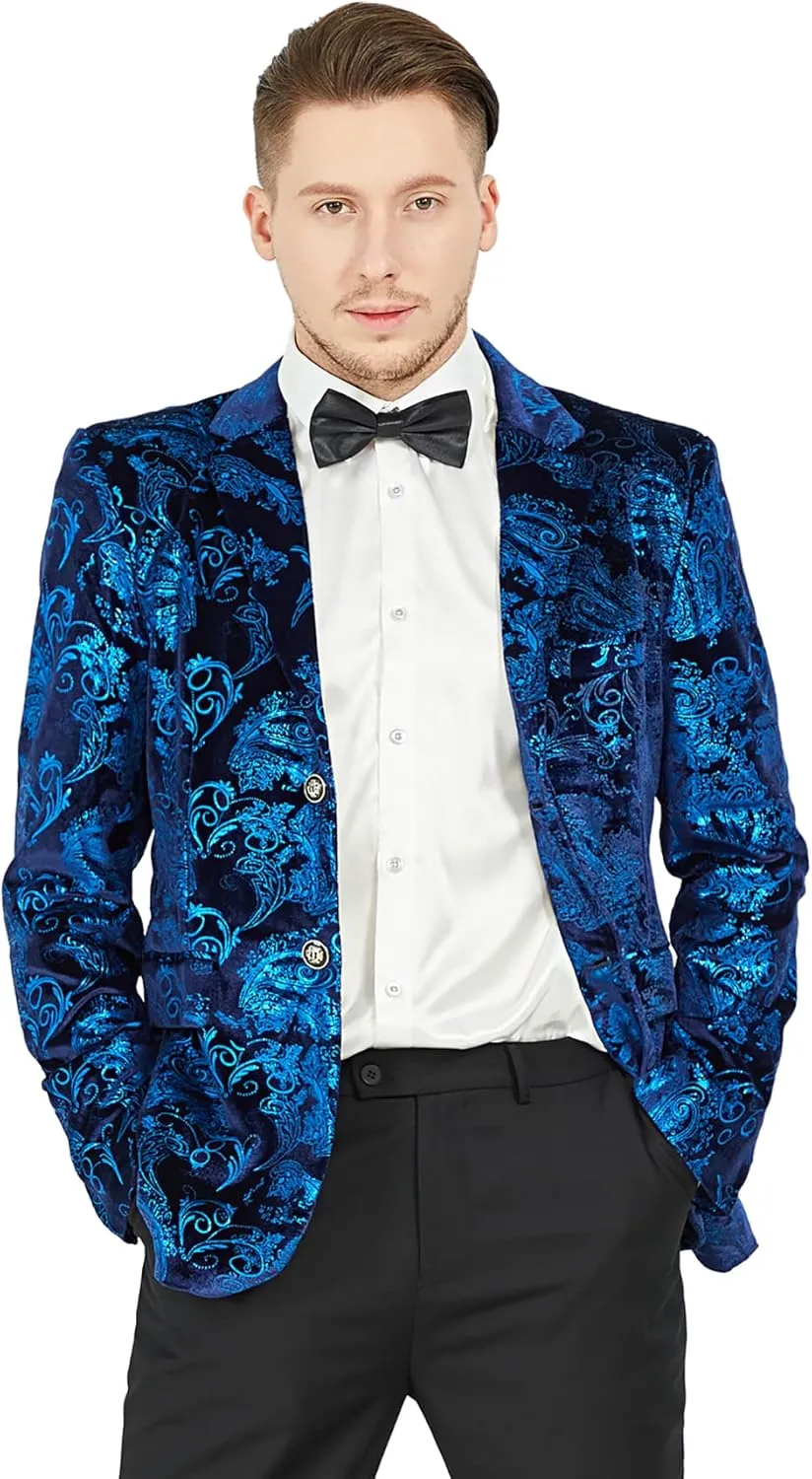 MAGE MALE Men's Dress Party Floral Suit Jacket Notched Lapel Slim Fit Two Button Stylish Blazer