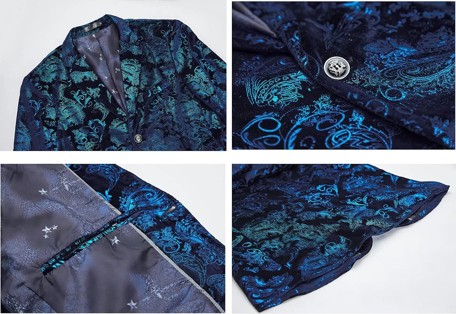 MAGE MALE Men's Dress Party Floral Suit Jacket Notched Lapel Slim Fit Two Button Stylish Blazer