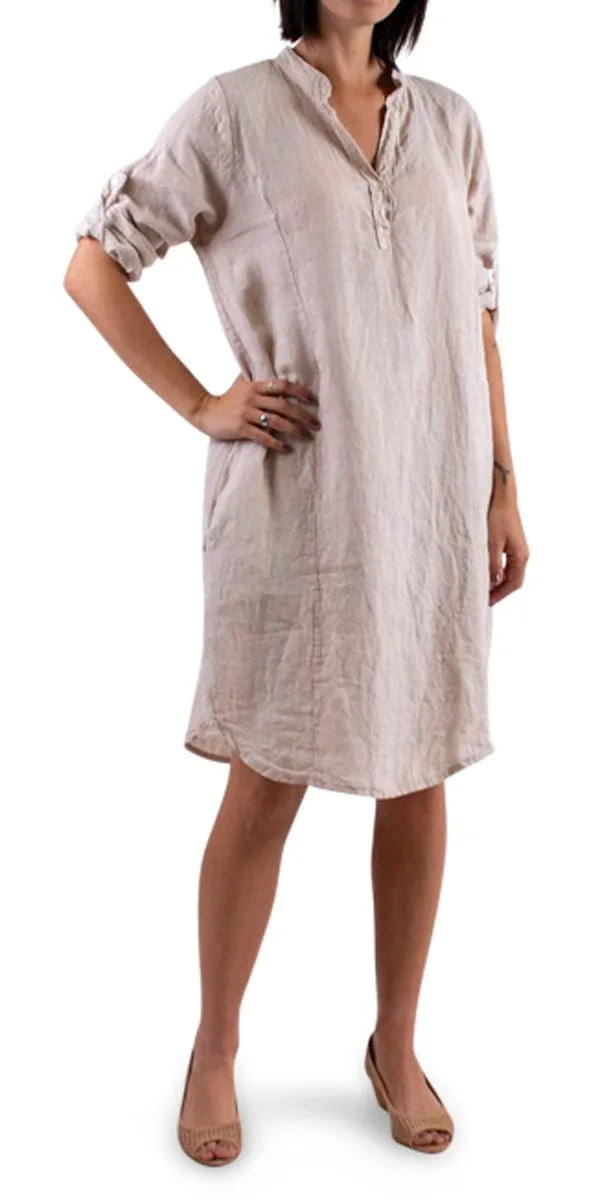 Mandarin Collar Linen Dress