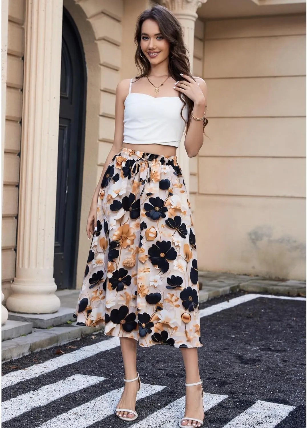Maxi Skirts for Women with Pockets Long Midi Length Casual Skirt for Beach Party Holiday