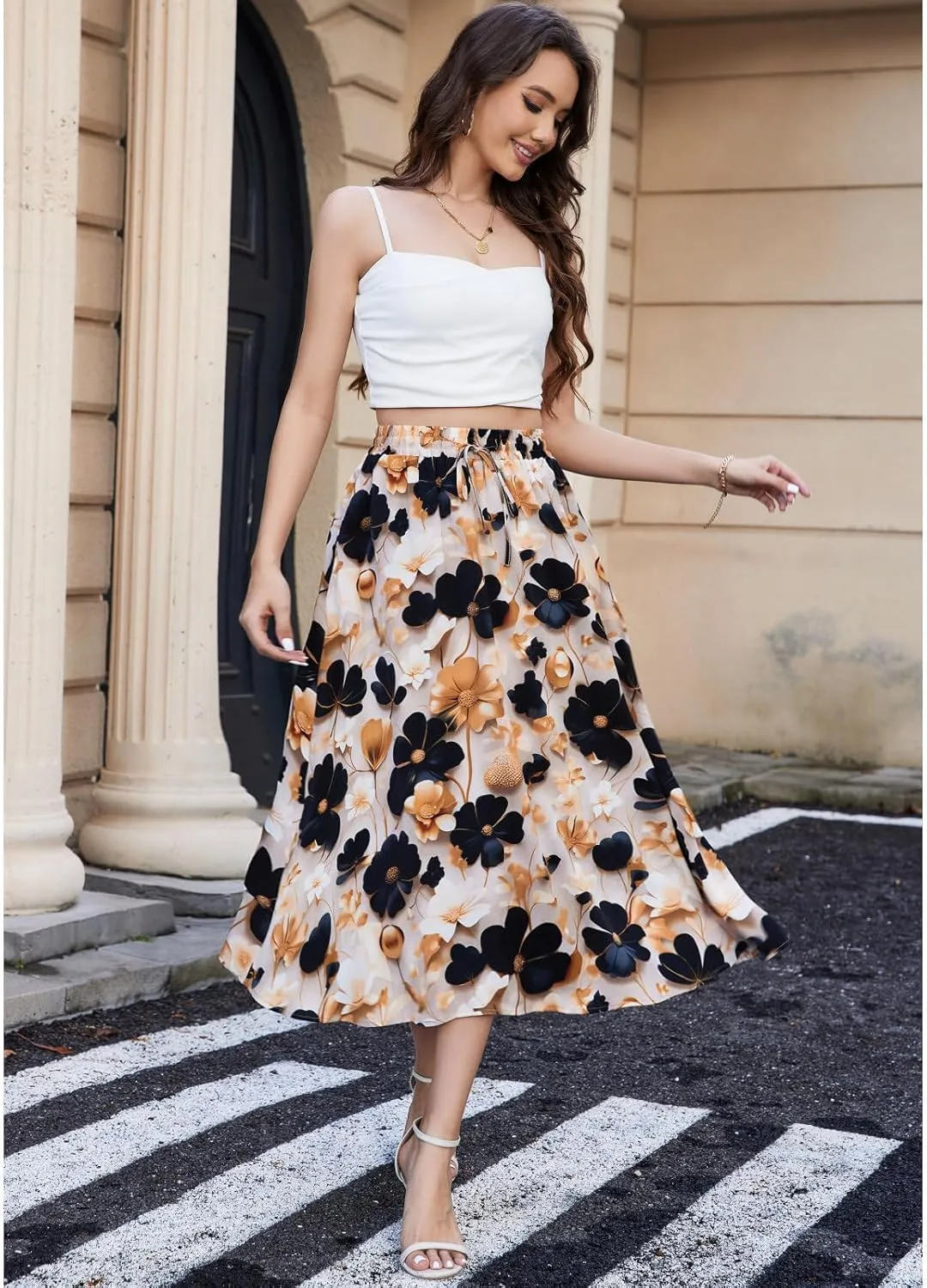 Maxi Skirts for Women with Pockets Long Midi Length Casual Skirt for Beach Party Holiday