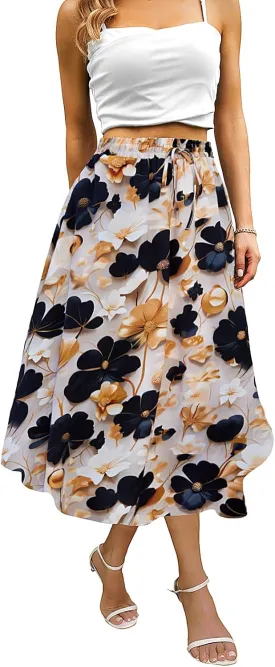 Maxi Skirts for Women with Pockets Long Midi Length Casual Skirt for Beach Party Holiday