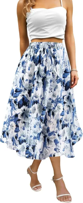 Maxi Skirts for Women with Pockets Long Midi Length Casual Skirt for Beach Party Holiday