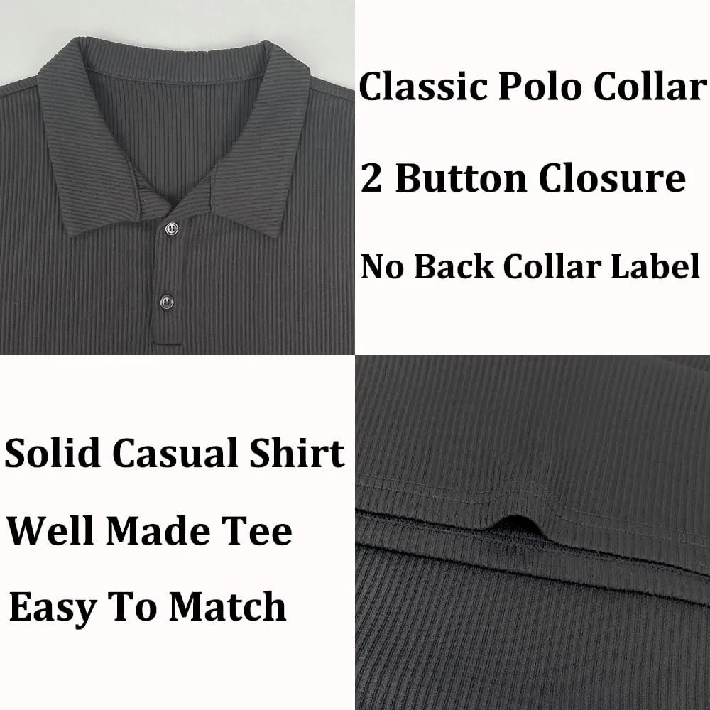 Men's Muscle Slim Fit Polo Shirts Long&Short Sleeve Stretch T-Shirts Casual Stylish Tee for Golf Workout