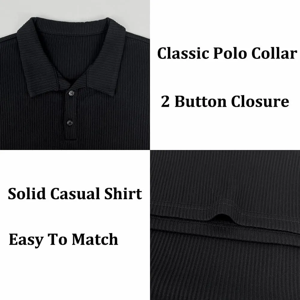 Men's Muscle Slim Fit Polo Shirts Long&Short Sleeve Stretch T-Shirts Casual Stylish Tee for Golf Workout