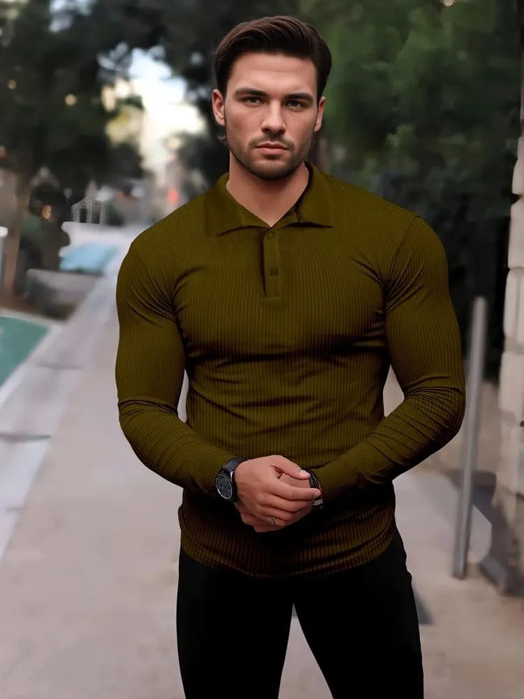 Men's Muscle Slim Fit Polo Shirts Long&Short Sleeve Stretch T-Shirts Casual Stylish Tee for Golf Workout