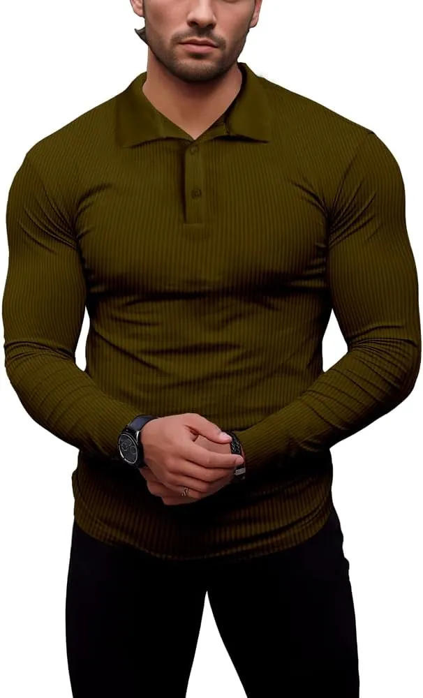 Men's Muscle Slim Fit Polo Shirts Long&Short Sleeve Stretch T-Shirts Casual Stylish Tee for Golf Workout