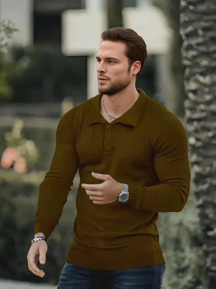 Men's Muscle Slim Fit Polo Shirts Long&Short Sleeve Stretch T-Shirts Casual Stylish Tee for Golf Workout