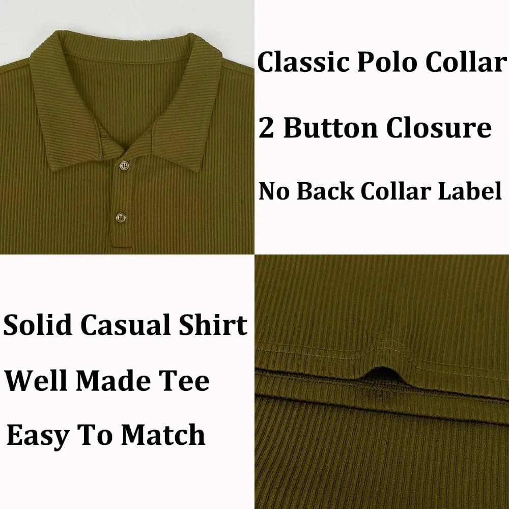 Men's Muscle Slim Fit Polo Shirts Long&Short Sleeve Stretch T-Shirts Casual Stylish Tee for Golf Workout
