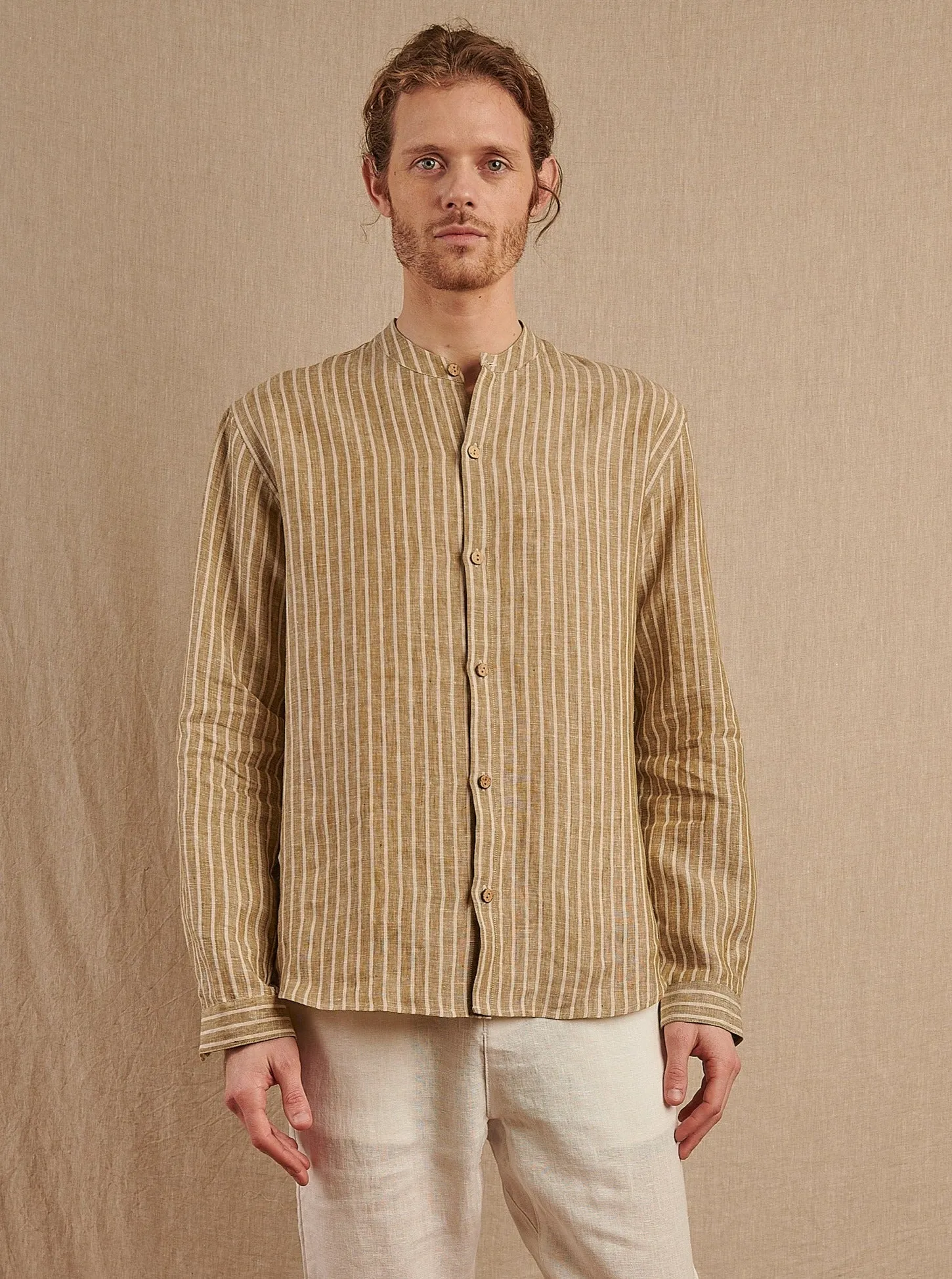 Men's Striped Monty Mandarin in Linen