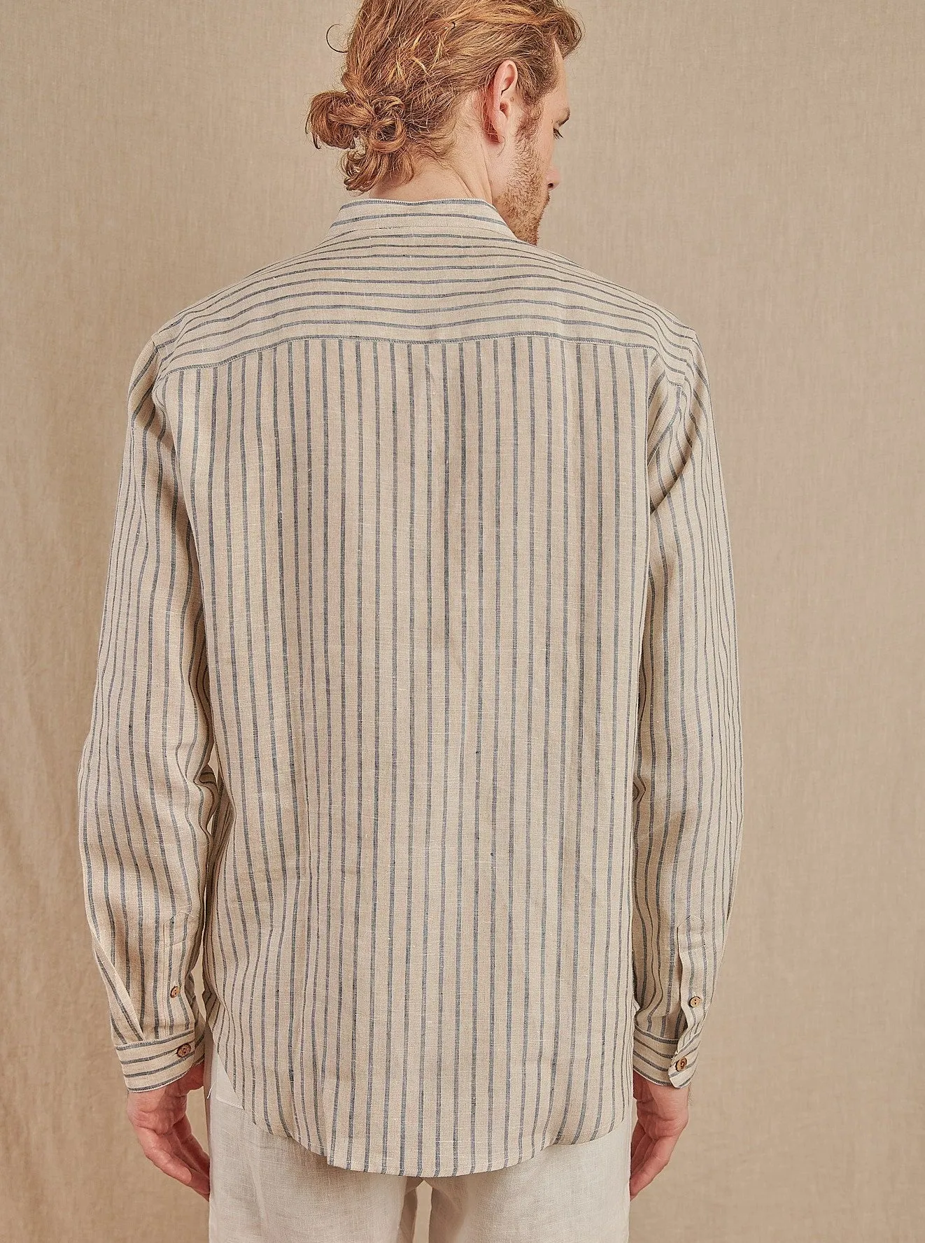 Men's Striped Monty Mandarin in Linen