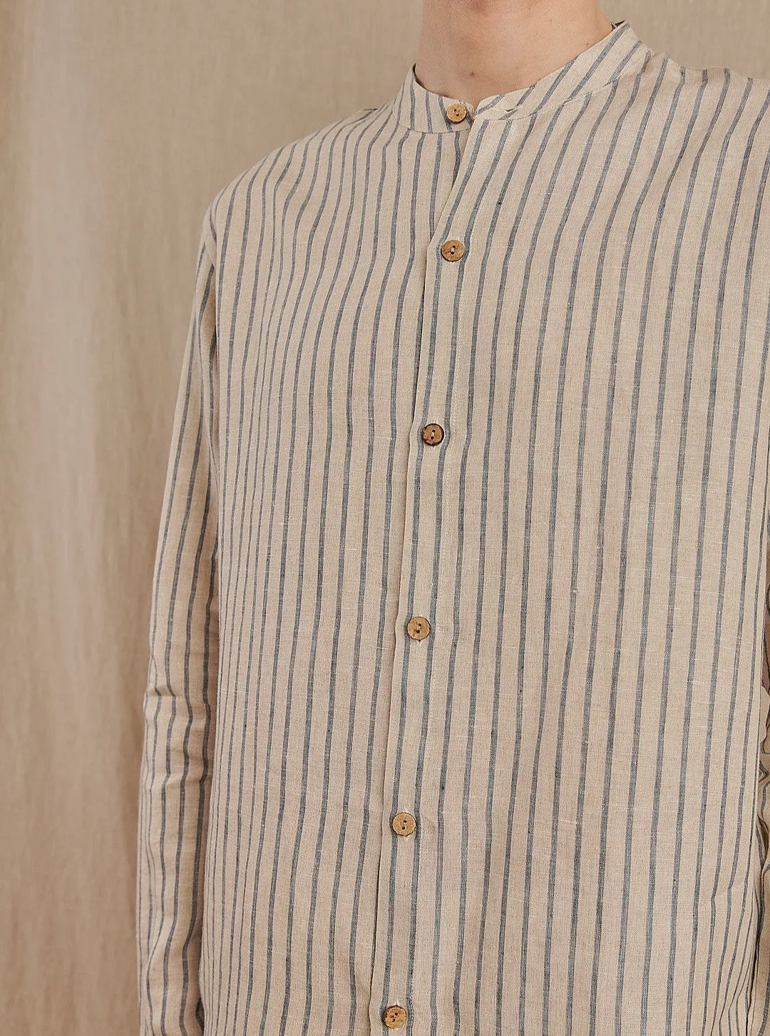 Men's Striped Monty Mandarin in Linen